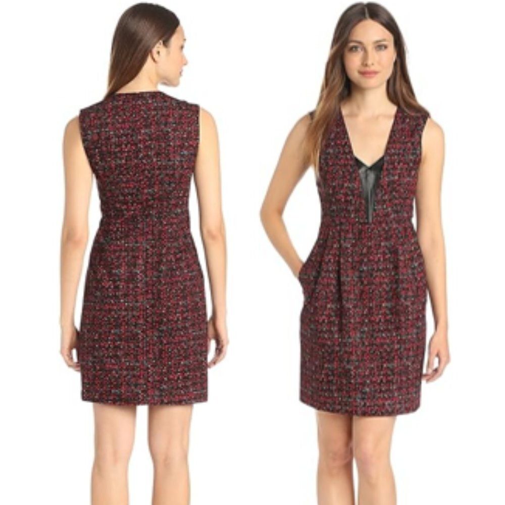 Nanette Lepore Colette Fit/Flare Dress Cotton/Silk/Leather - Black/Red/Aqua - 6